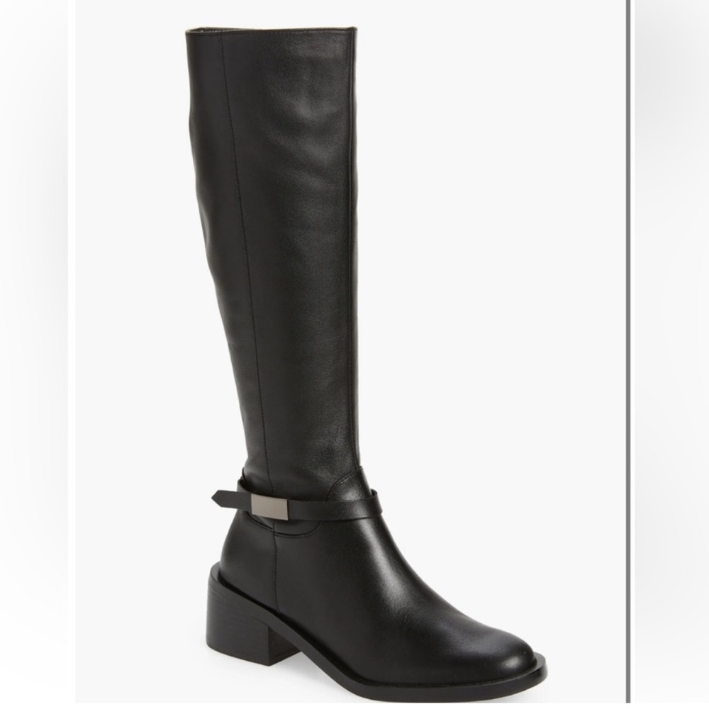 Paolo Black Knee-High Heeled Riding Boots